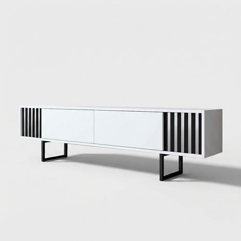 Mobiler TV Ständer modernes Design Metall Chrome Line - Weiß (1/5)