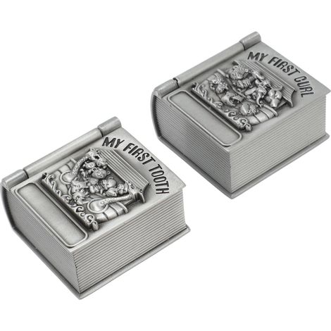 Erinnerungsbox-Set für den ersten Zahn und die erste Locke, aus Zinklegierung mit weichem Samtfutter, zur Aufbewahrung von Babyzähnen und -haaren (1/5)