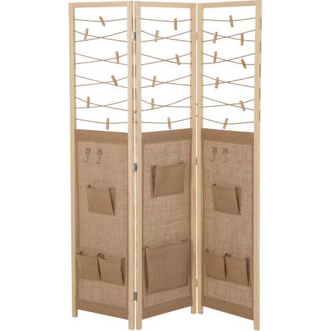 Espositore pieghevole con 8 tasche corde di iuta in bambù, Divisorio a 3 pannelli separatore di spazio in legno boho per casa Naturale (1/4)