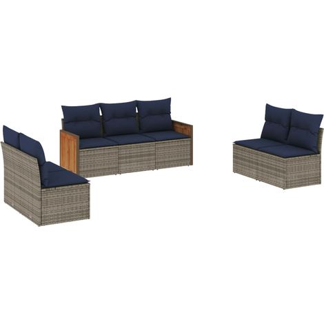 Maison Exclusive - 7-teiliges Gartensofa-Set mit Kissen, grau, Po
