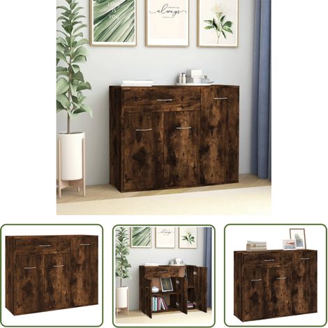 The Living Store Buffet Chêne fumé 88x30x70 cm Bois d'ingénierie - Buffet - Meuble TV - Rangement - Commode - Mobilier Moderne (1/5)