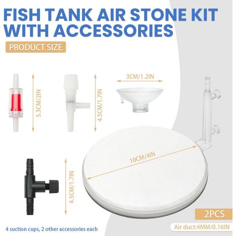 Kit de Diffuseur d'Air pour Aquarium Disque de Bulle Nano avec Accessoires Ventouses pour Pompe à Air Aquarium Bassin Culture Hydroponique (1/4)