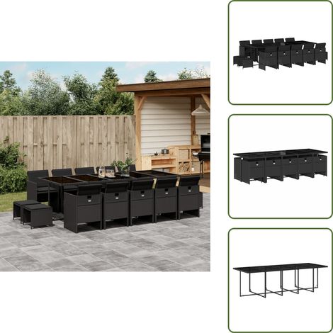 Cuscini per sedie - vidaXL Set da Pranzo da Giardino 15 pz con Cuscini Nero in Polyrattan - Cuscini per sgabelli