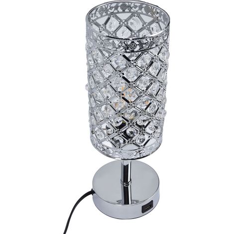 Lampe de table tactile en cristal, lampe de chevet à intensité variable avec deux ports USB de charge rapide pour chambre et salon (prise américaine). (1/5)