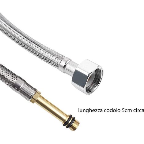Flessibile acqua f 3/8 x m 10mm da 50cm tramato in acciaio inox con codolo per rubinetto miscelatore (1/2)