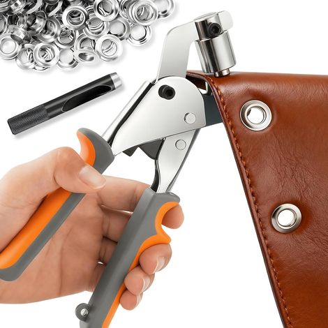 Pince à Oeillets Métalliques Kit, Pince perforeuse avec 200 Oeils de Ø 10 mm, Pinces a Oeillet Magnétique, pinces a oeillets pour baches Tissus Cuir Carton Affiches Bannières (1/5)