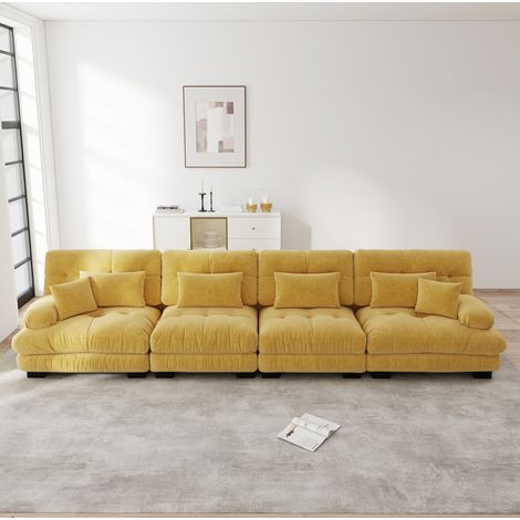 Canapé modular de esquina 4 plazas chenilla amarilla con asiento profundo y reposabrazos acolchados (1/5)