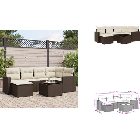 7-tlg. Garten-Sofagarnitur mit Kissen Braun Poly Rattan - Garten Sofagarnitur - Garten Sofagarnituren - Outdoor Sofagarnitur - Sofagarnitur Terrasse (1/3)
