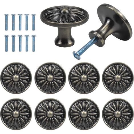 10pcs Vintage Door and Drawer Handle, 35mm Furniture Knobs, Round Drawer Knobs, Brass Door Knobs, Furniture Handles for Cabinets, Kitchen Cabinets, Children's Room (Bronze) (1/4)
