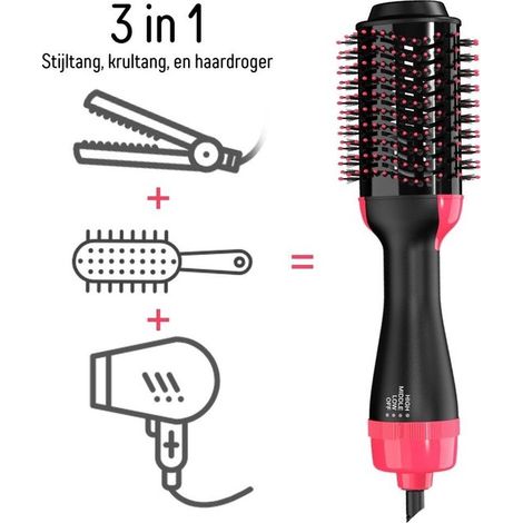 Brosse soufflante 3 en 1 pour sécher, lisser et boucler les cheveux, 4 réglages, adaptée à tous les types de cheveux (1/2)