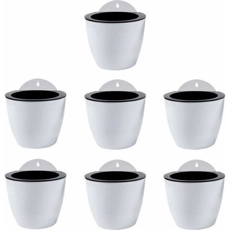 Jardinières Suspendues à Arrosage Automatique Lot de 7 Deco Mural Pot de Fleur Interieur, Exterieur Decoration Murale Fenêtre Blanc Plastique (1/5)