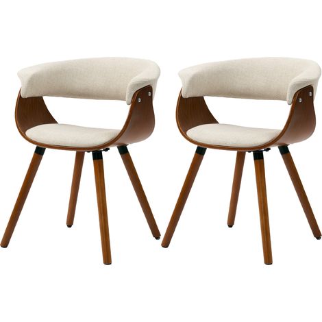 Lot de 2 chaises de salle à manger, chaises de cuisine rembourrées avec dossier incurvé et pieds en bois massif, beige (1/5)
