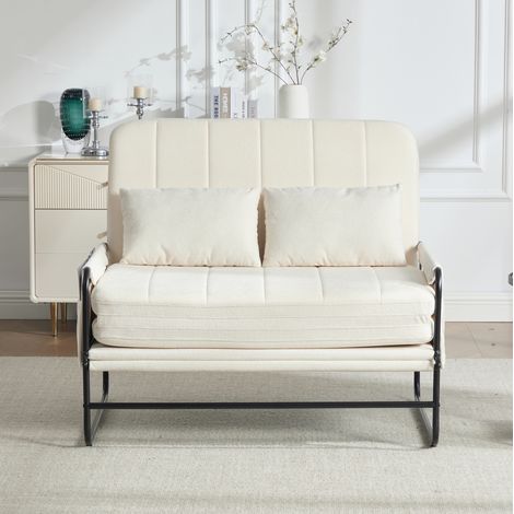 Canapé-lit 2 places convertible en lit 104x85x92 cm chenille beige avec structure en métal (1/5)