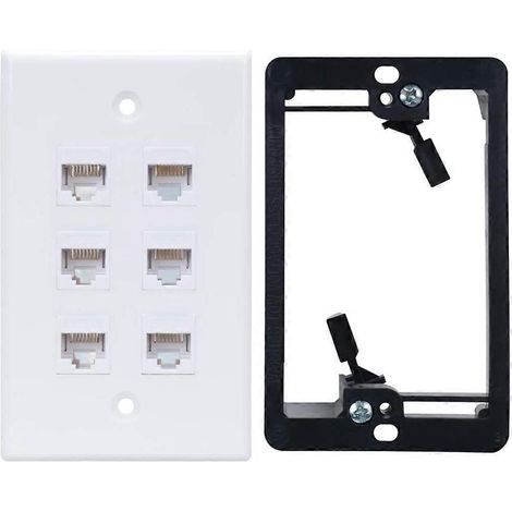 6-Port-Cat6-Wanddose mit Niederspannungs-Montagehalterung, 1-fach für Cat5E-, Cat6-, Cat6A- und Cat7-Netzwerkkabel, Weiß (1/5)