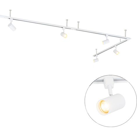 QAZQA Moderno Sistema de iluminación de riel colgante moderno con 5 focos blancos monofásicos - Iconic Jeana Plástico Alargada /Redonda Adecuado para LED Max. 5 x 50 Watt (1/4)