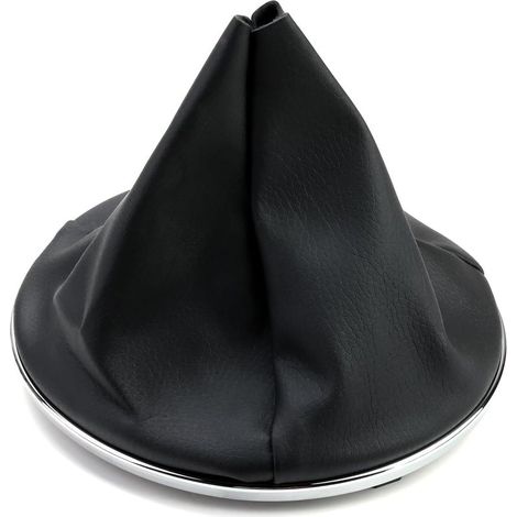 Leatherette gearshift boot, compatible with Fiat 500, including retaining ring and chrome-plated round frame (1/5)