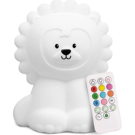 Veilleuse Lion pour enfants, lampe de chevet en silicone pour chambre de bébé et jeune enfant, veilleuse portable, lampe animaux, lampe kawaii (1/5)