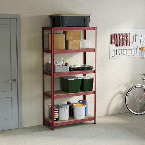 Étagère de Garage Shelving Unit 5 Niveaux Rouge H: 1800mm L: 900mm Capacité 875kg Rangement Robuste Maison Atelier (1/5)