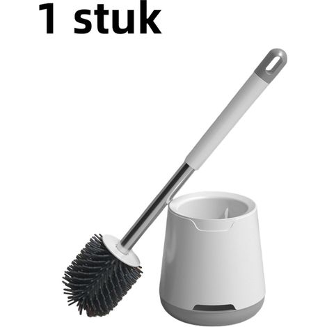 Brosse WC en silicone murale sans angle mort, manche long et poils souples, blanche (1/5)