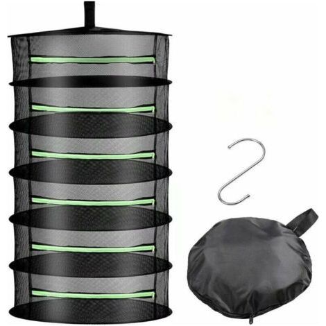 6-Layer Foldable Hanging Drying Net, Drying Basket, for Herbs, Plants, Buds (Hydroponics), with Hook/Carabiner (1/5)