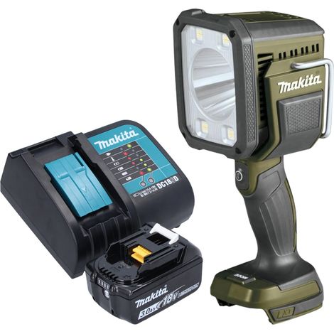 Makita DML 812 SF1 lámpara de mano sin cable 18 V 1250 lm LED verde oliva outdoor adventure special edition + 1x batería recargable 3,0 Ah + cargador