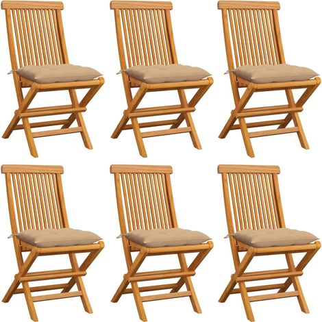 Lot de 6 Chaises de jardin avec coussins beige - Chaise d'extérieur pour terrasse/jardin Bois de teck massif BV980456 - BonneVie (1/5)