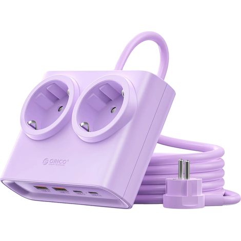 Regleta con 2 tomas de corriente, 2 puertos USB, 25 W, UE, color morado. (1/2)