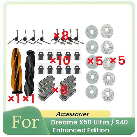 36 pièces pour balai Dreame X50 Ultra / S40 Enhanced Edition Accessoires pour balai à franges : brosse principale, filtre, chiffon (1/5)