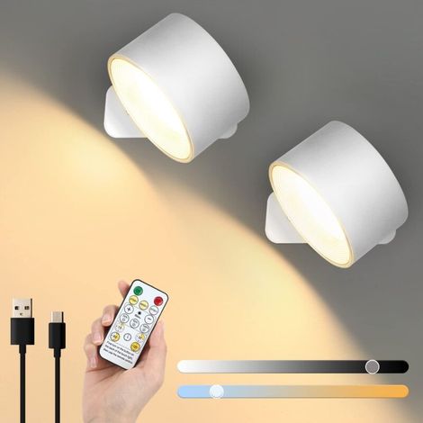 Set aus 2 Wandleuchten mit 3 Farbtemperaturen und Fernbedienung, kabellose Leselampe, berührungsempfindliches Nachtlicht mit einstellbarer Helligkeit, weiß