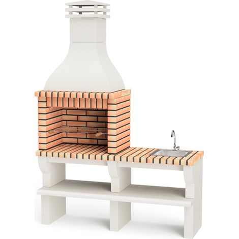 MOVELAR - Barbacoa de Obra Prefabricada de Leña y Carbón Modelo Nevada Plus XL con Soporte Lateral y Fregadero (Gris, Naranja - 166 x 60 x 238 cm) REF: 3534 - Cocina de Exterior para Jardín o Patio (1/4)