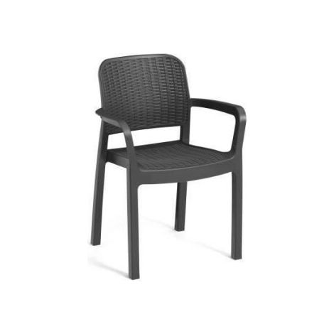 Allibert – Lot de 6 fauteuils de jardin empilables en résine synthétique – Coloris gris foncé – Dimensions L58 x P53 x H89 cm – Traitement anti-UV