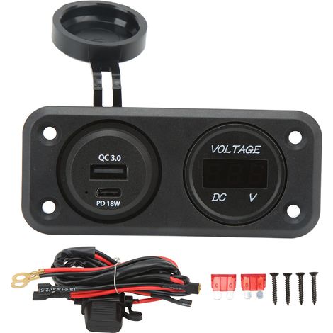 Chargeur Voiture Double Port avec Voltmètre Rétroéclairage Bleu QC 3.0 PD 18W DC10-30V pour Camion Camping-car Bus Bateau (1/5)