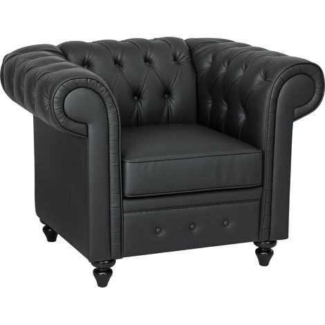 Poltrona da Salotto Stile Chesterfield 105x86x79 cm in Finta Pelle PU Nero (1/5)