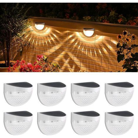 Lot de 8 lampes solaires pour clôture, éclairage LED sans fil pour clôture et jardin, décoration extérieure (blanc chaud) (1/5)