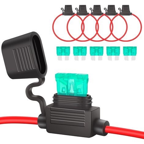 5×12AWG Fuse Holder 12v Medium Online+5×30A Standard Fuse  ATC/ATO Waterproof Plug Blade Fuse Holder with Wire, Car Fuse Adapter for Car/Truck/Motorcycle/Boat (1/5)