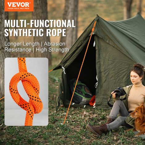 Corde en polyester double tressé, 12,7 mm x 36,57 m, corde d'escalade en plein air, 48 brins, résistance à la rupture de 35,58 kN, pour randonnée, camping, balançoire, sauvetage, orange/noir (1/5)