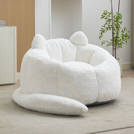 Canapé pouf design moderne confortable, léger et facile à déplacer, pour salon ou chambre, tissu peluche - blanc (1/5)