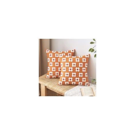 Fundas de cojín decorativas de color naranja con motivos otoñales, 45 x 45 cm, juego de dos. Estampado jacquard de girasoles y margaritas. Fundas cuadradas ideales para sofás, camas, salas de estar y 