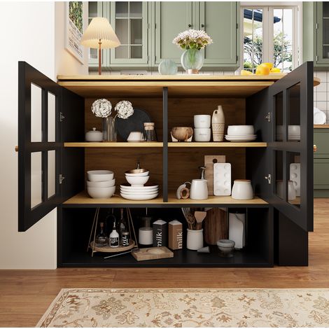 360° drehbares Sideboard ausziehbar 138-204 cm MDF mit Glas OKMYHOME (1/5)