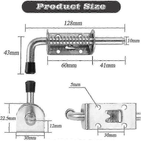 Loquet Ressort, 2 Pices Loquet Ressort Inox, Boulons Ressort en Acier Inoxydable, Loquet Ressort Robuste, Barrel Bolt pour Porte de Garage, Portes d