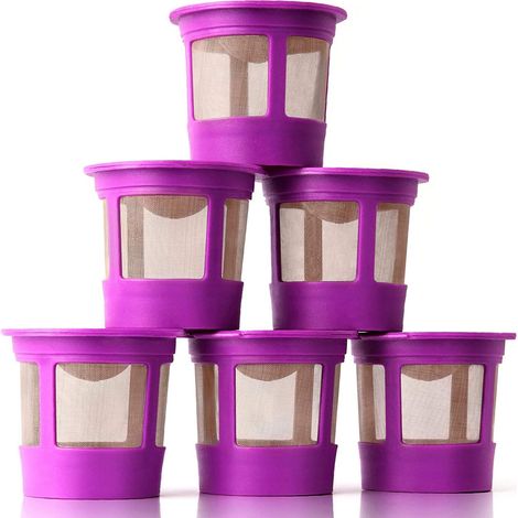 Sei capsule K-Cup viola riutilizzabili con filtri per macchine da caffè Keurig, compatibili con i modelli Keurig 1.0 e 2.0. (1/5)