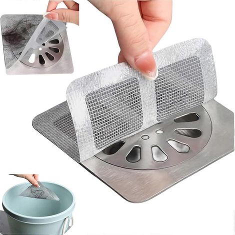Cache-bonde de douche anti-cheveux - 50 pièces - Autocollants jetables pour bonde de douche, salle de bain, buanderie, baignoire, cuisine, lavabo. (1/4)