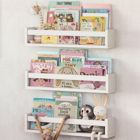 Lot De 3 Étagères Murales en Bois, Bibliothèque Montessori Rangement Tablette Livre pour Chambre et Décoration Enfant. 41 cm, Blanc (1/5)