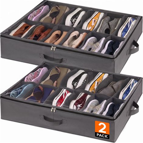 Sacs de Rangement Chaussures avec Fenêtre Transparente, Boite Rangement Sous Lit Pliable avec Poignées pour Chaussures (1/5)