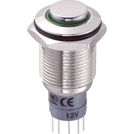 TRU COMPONENTS 701872 LAS2GQH-11ZE/G/12V/N/P Interruttore antivandalo 250 V/AC 3 A 1 x On / On Permanente Verde 1 pz. (1/2)