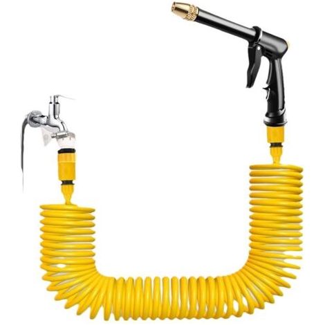 Pistolet de lavage haute pression avec tuyau d'arrosage à recul pour économiser de l'espace - Portable - Jet réglable - Pulvérisateur de lavage avec connecteur universel pour clôture de sol, terrasse, (1/5)