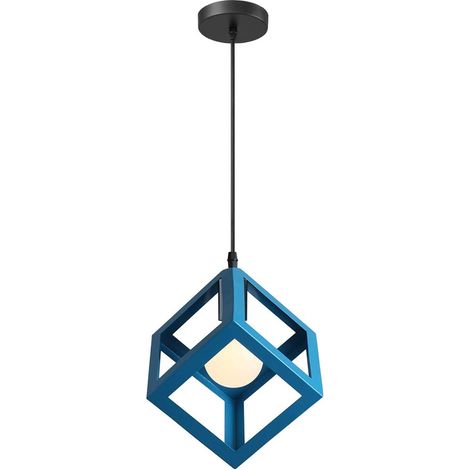 Modern Ceiling Light Cube Shape Geometric Style Metal E27 Ceiling Light for Bedroom, Living Room, Restaurant – 16 cm, Blue (1/5)