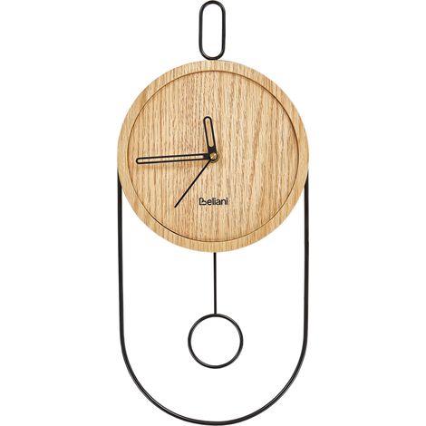 Reloj de pared decoración colgante 20 x 45 cm diseño sin números péndulo MDF madera clara Sierre (1/5)