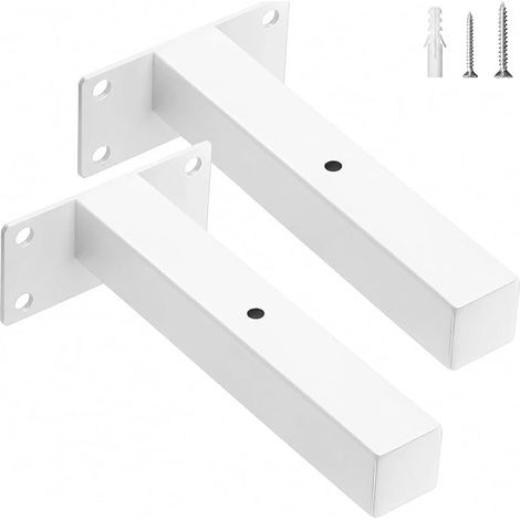 Ensemble de 2 supports de plateau mural en métal renforcé, support de plateau invisible, charge de 50 kg, support de plateau mural, conception Hollow, support de plateau durable, blanc 15 cm (1/5)