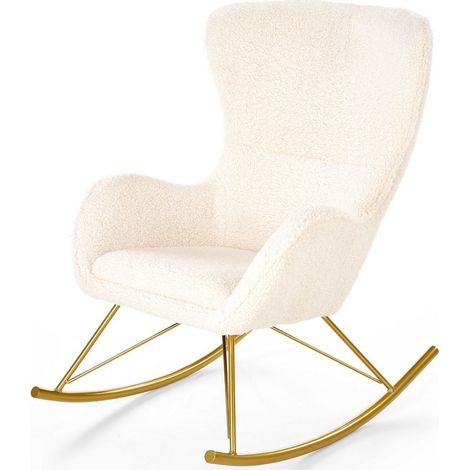 Rocking chair en tissu bouclé avec piètement en métal doré URIELL (1/5)